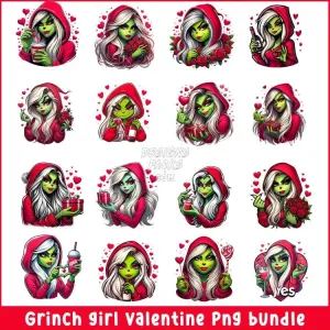 16 Grinch girl valentine Designs Bundle PNG