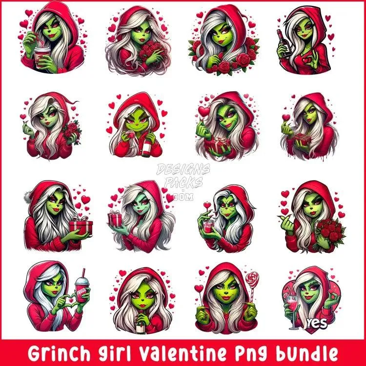 16 Grinch girl valentine Designs Bundle PNG