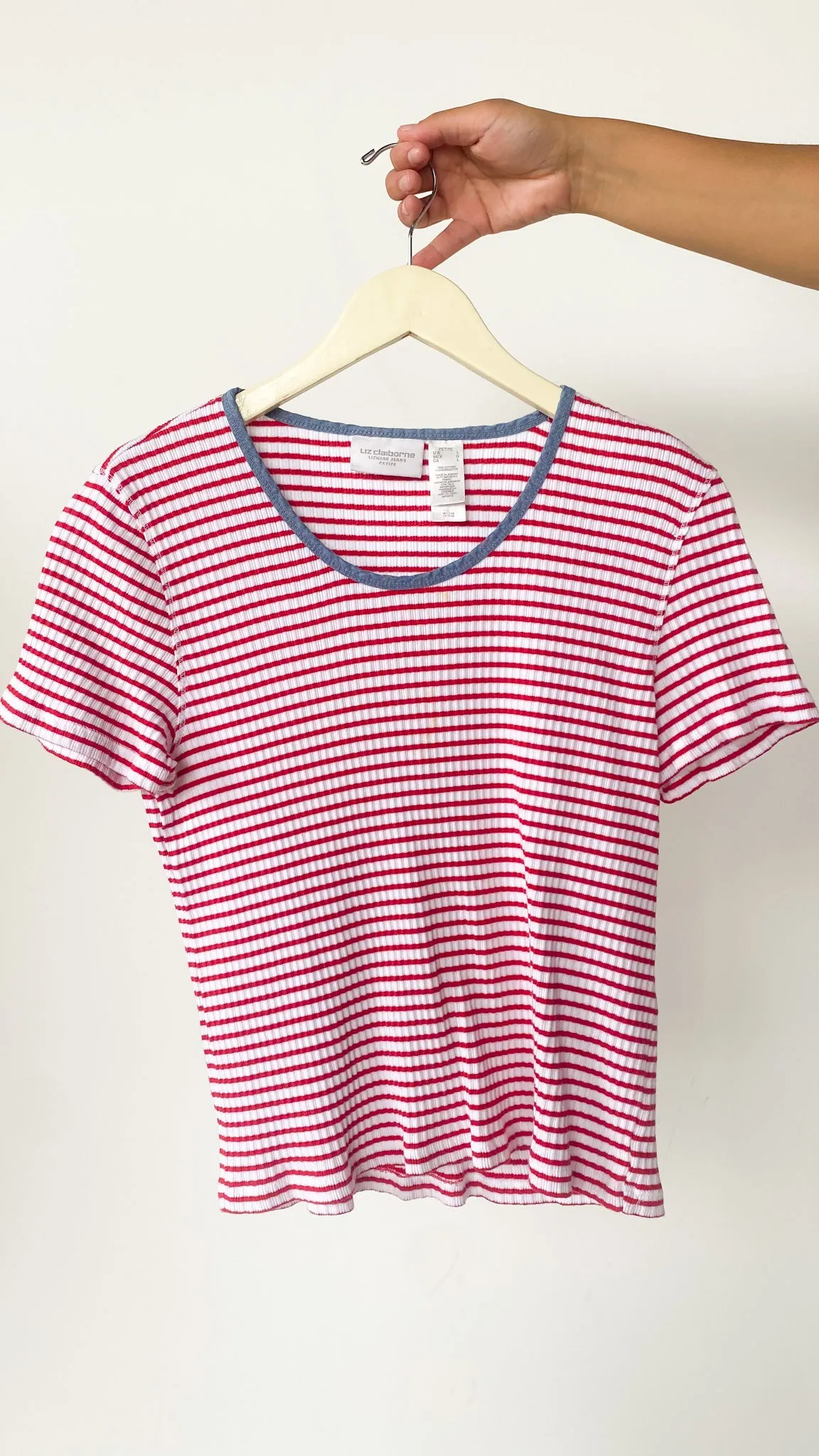 1990s Ribbed Liz Candy Striped Tee, sz. L