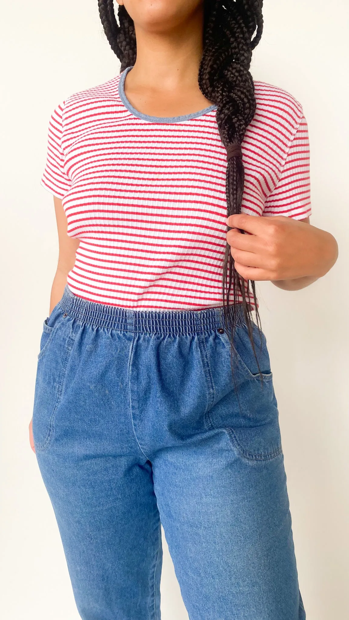 1990s Ribbed Liz Candy Striped Tee, sz. L
