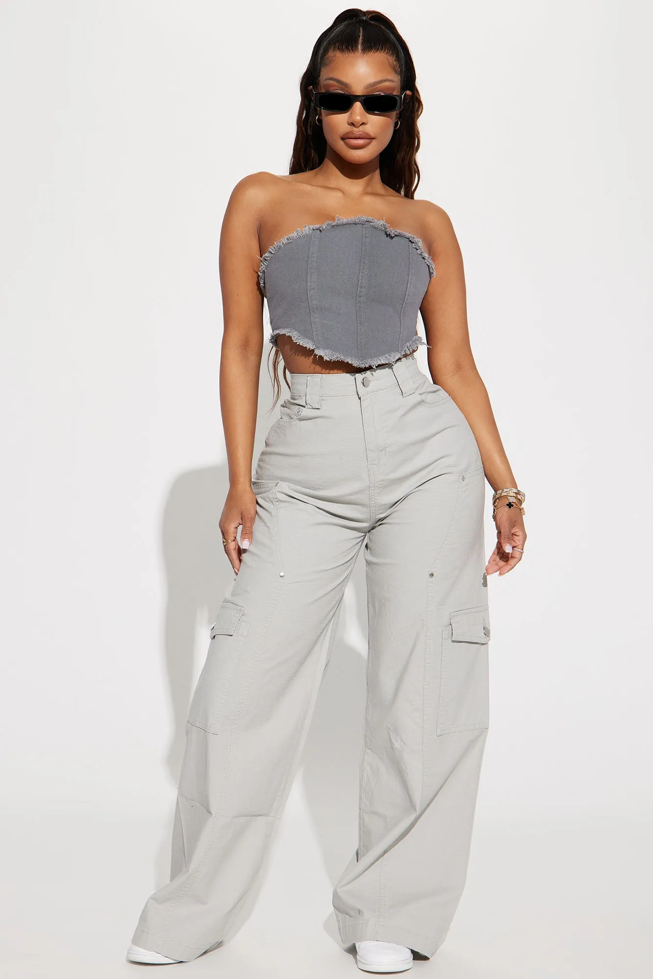 Aella Denim Top - Charcoal