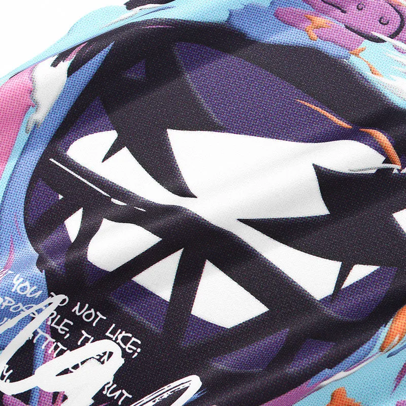 Asymmetric Batwing Sleeve Graffiti Cartoon Print T-Shirt