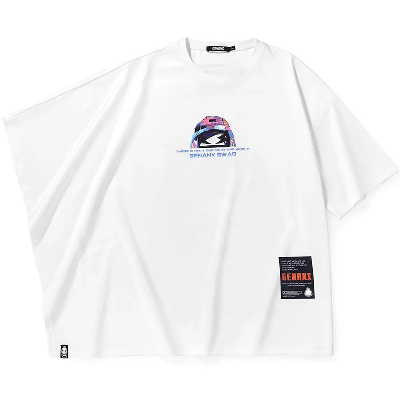 Asymmetric Batwing Sleeve Graffiti Cartoon Print T-Shirt
