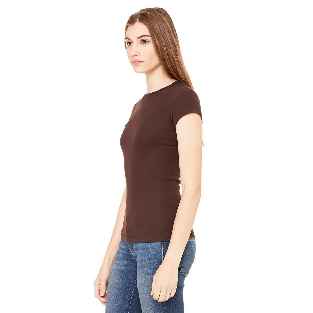 Bella   Canvas Women's Chocolate Sheer Mini Rib Short-Sleeve T-Shirt
