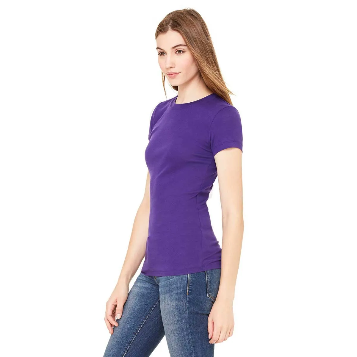 Bella   Canvas Women's Team Purple Sheer Mini Rib Short-Sleeve T-Shirt