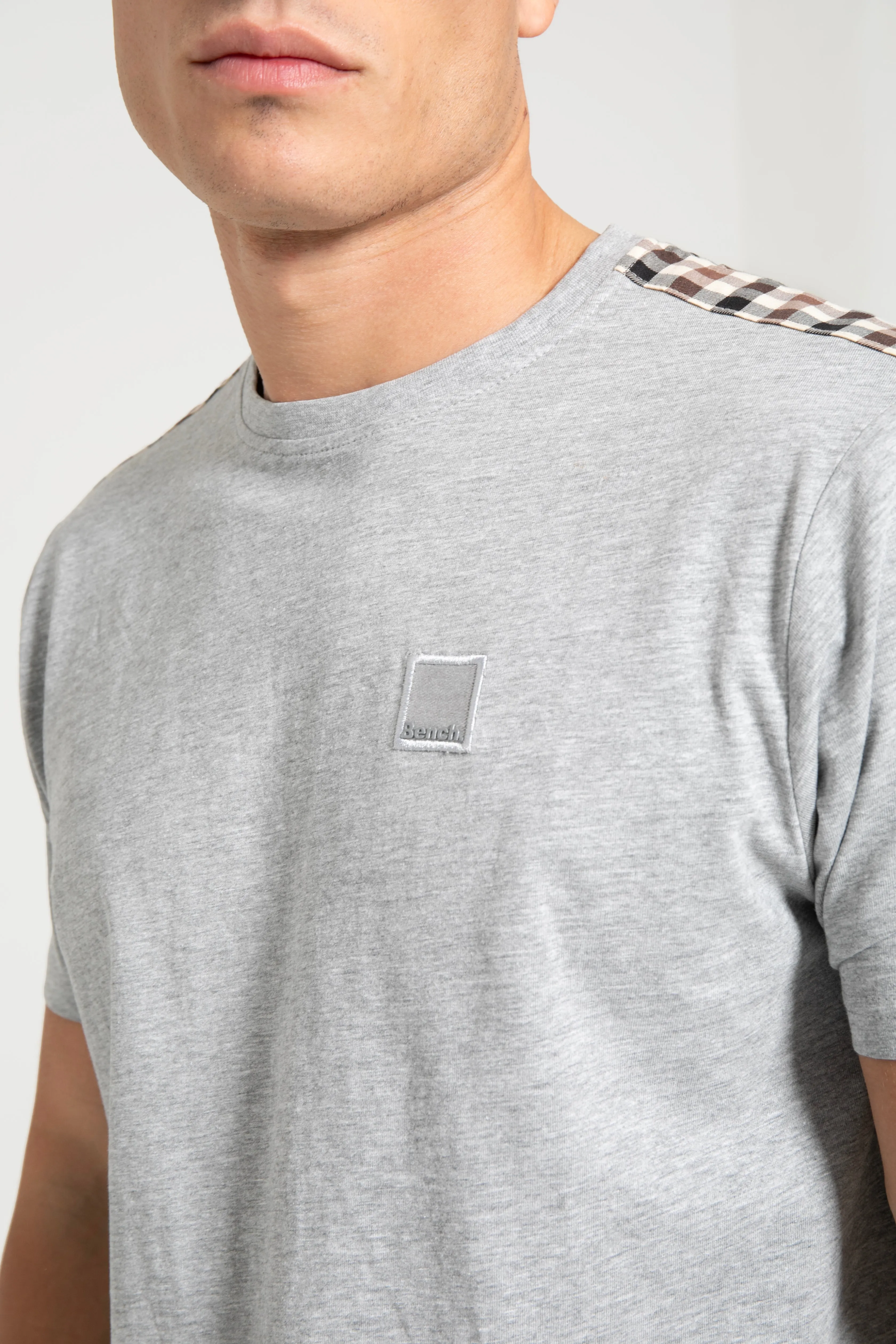 Bench Mens Duke Crew Neck Short Sleeve Check Detail T Shirt