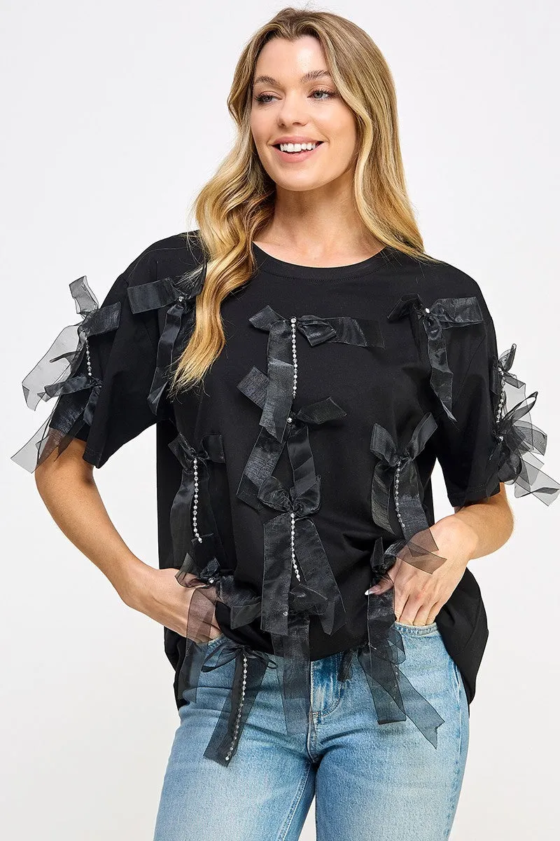 Black Ribbon Detail R Neck Tunic