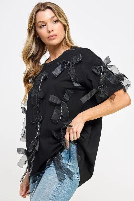Black Ribbon Detail R Neck Tunic