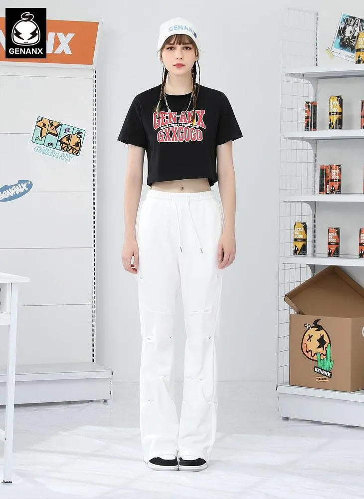 Bm Style Color Block Navel Crop T-Shirt