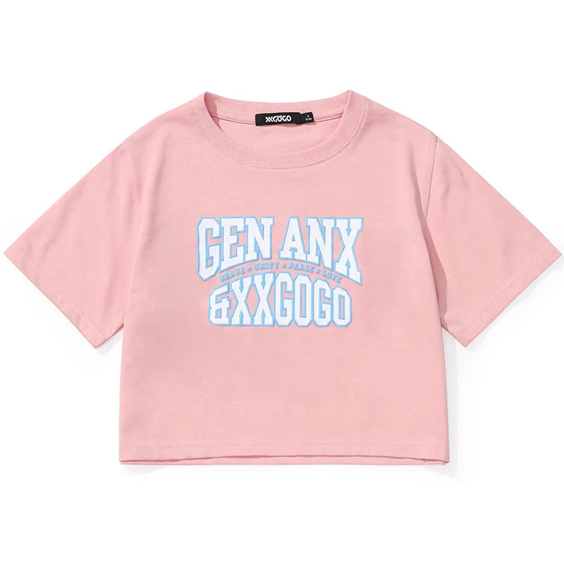 Bm Style Color Block Navel Crop T-Shirt