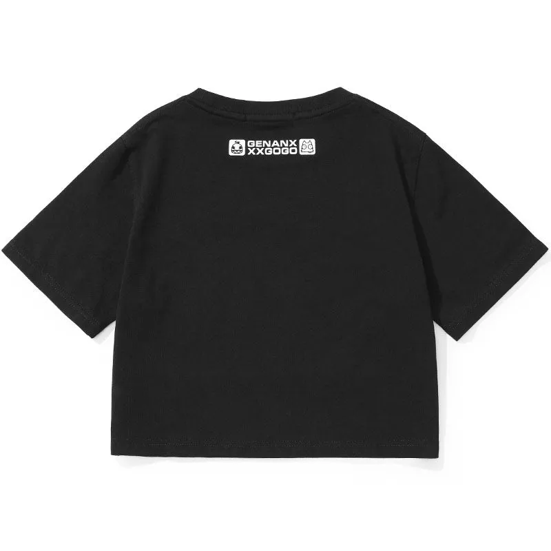 Bm Style Color Block Navel Crop T-Shirt