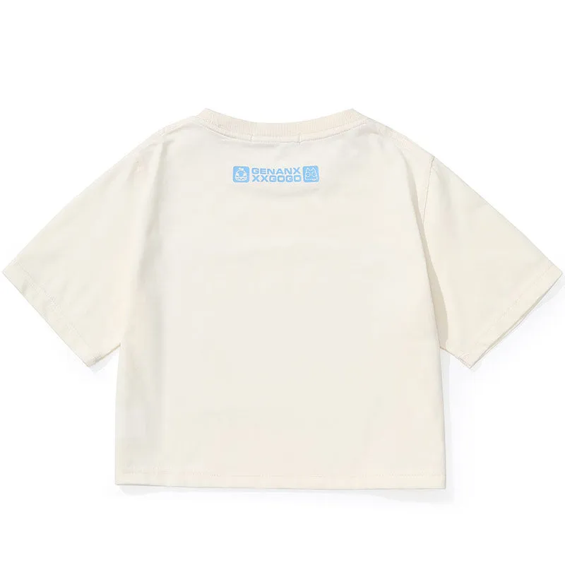 Bm Style Color Block Navel Crop T-Shirt