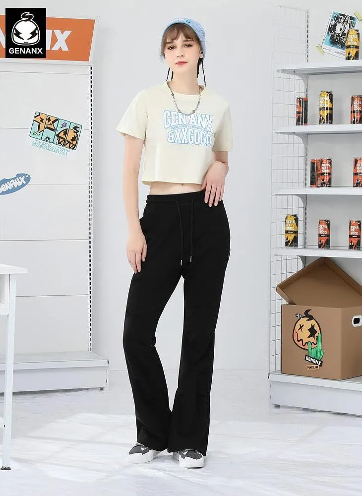 Bm Style Color Block Navel Crop T-Shirt