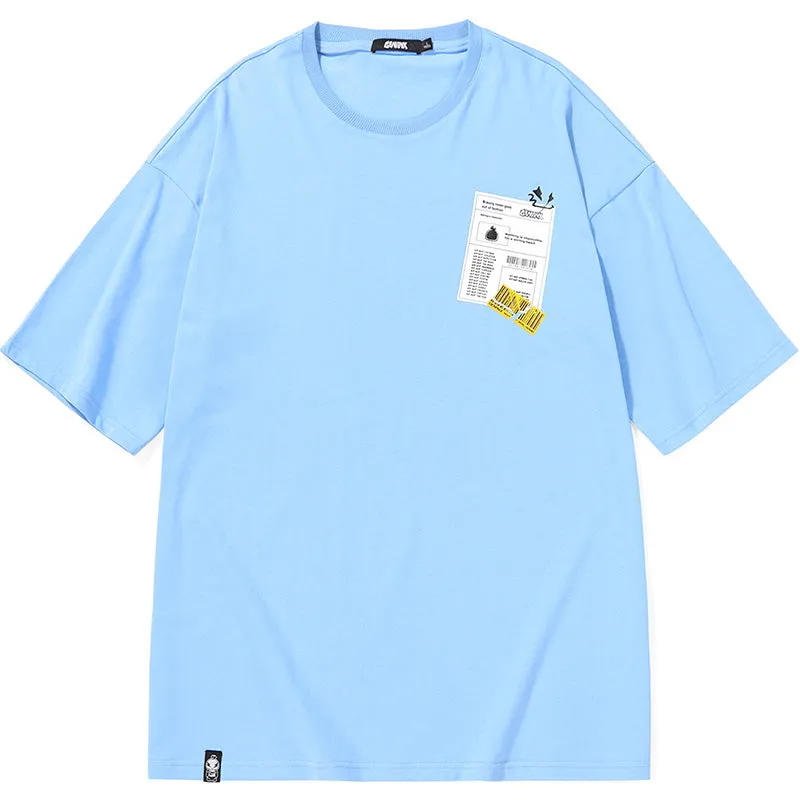Cartoon Tear Barcode Label Printing T-Shirt