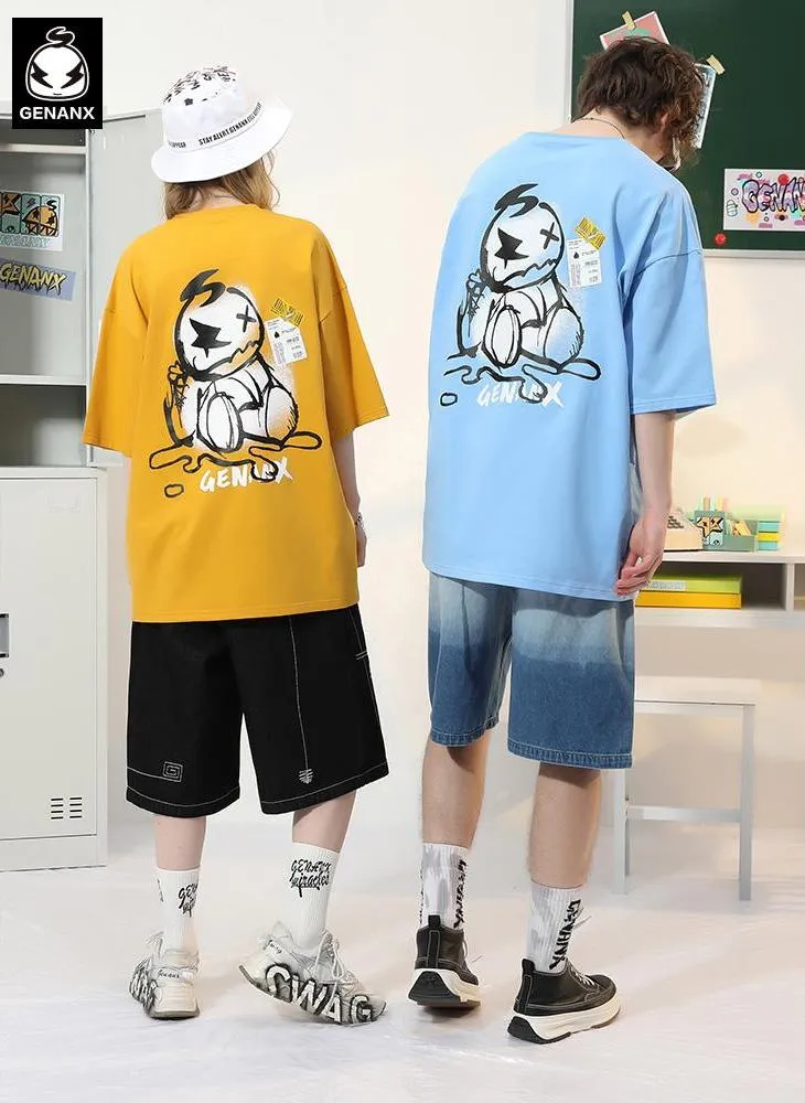 Cartoon Tear Barcode Label Printing T-Shirt