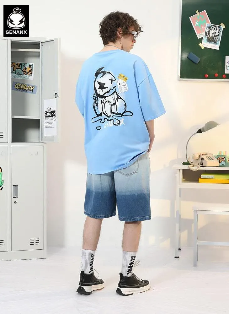 Cartoon Tear Barcode Label Printing T-Shirt