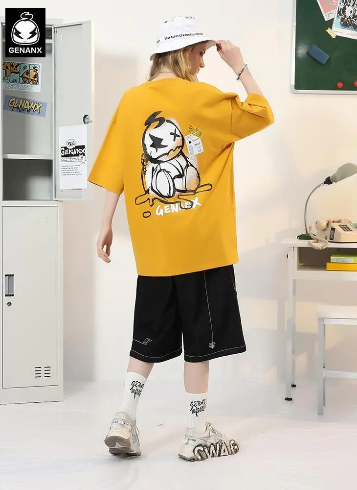 Cartoon Tear Barcode Label Printing T-Shirt