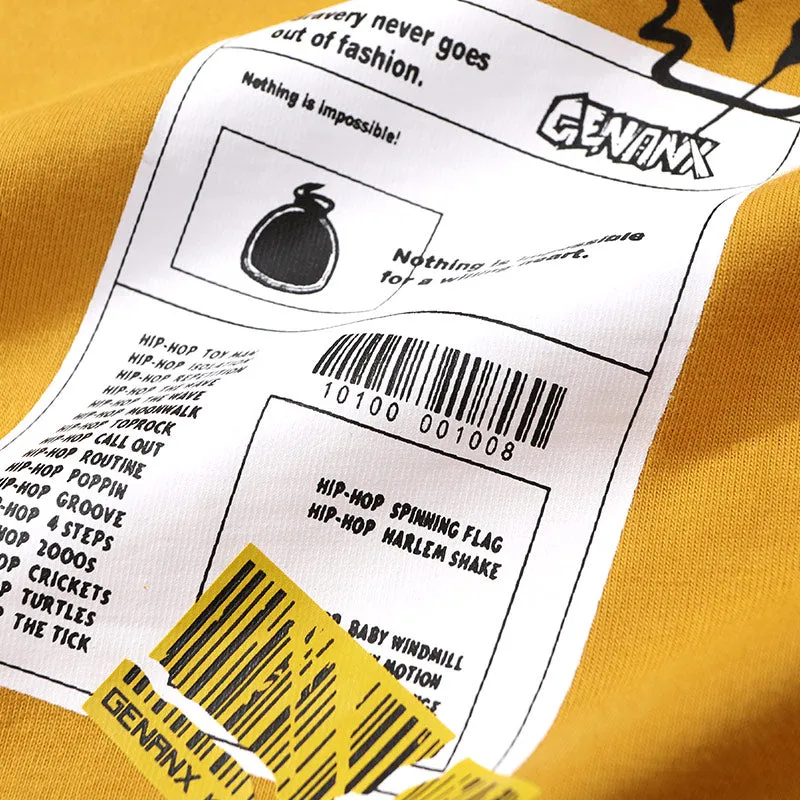 Cartoon Tear Barcode Label Printing T-Shirt