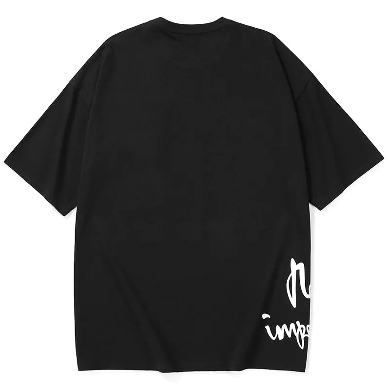 Color Block Pocket Street Print Drop-Shoulder Sleeve T-Shirt