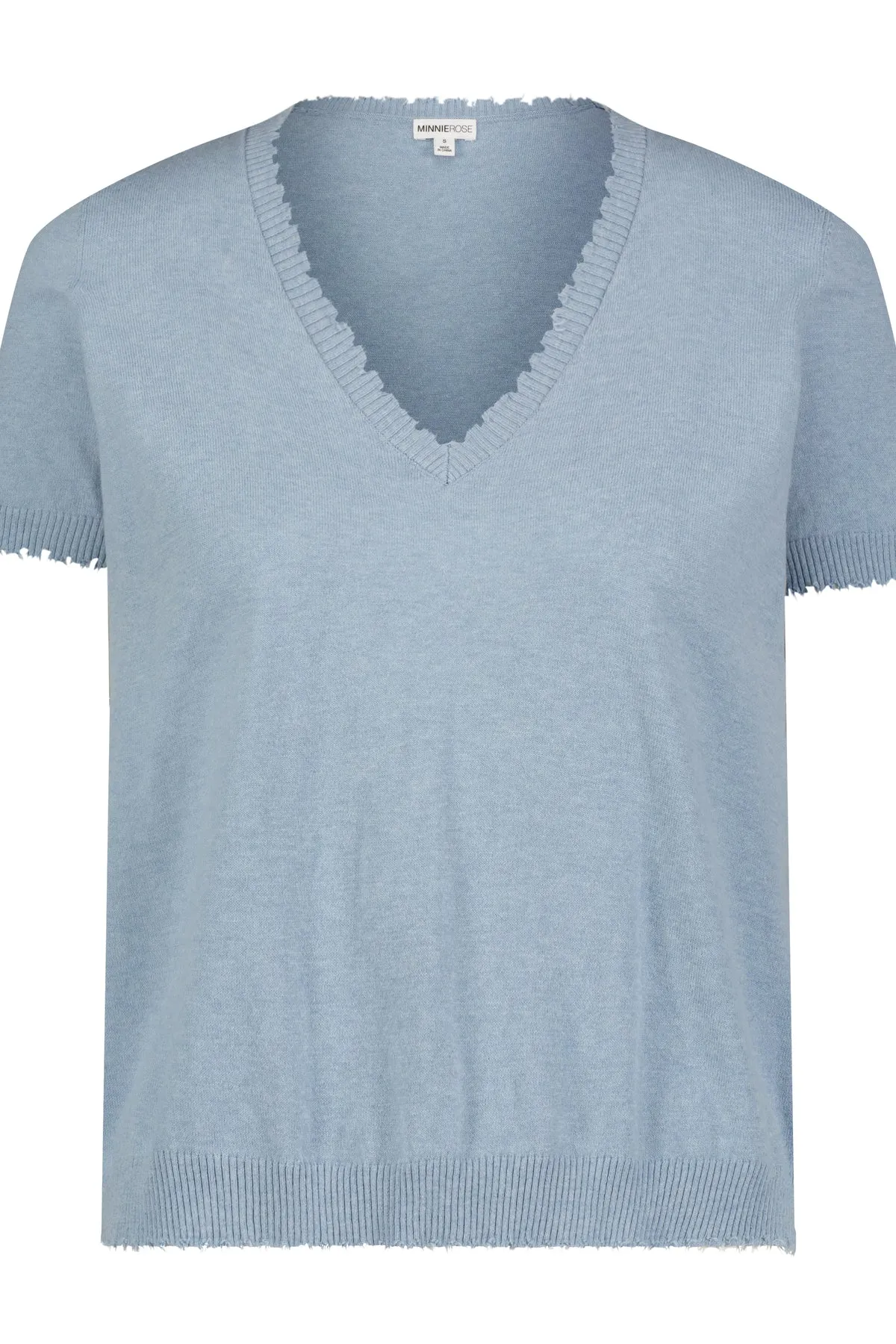 Cotton Cashmere Frayed V-Neck