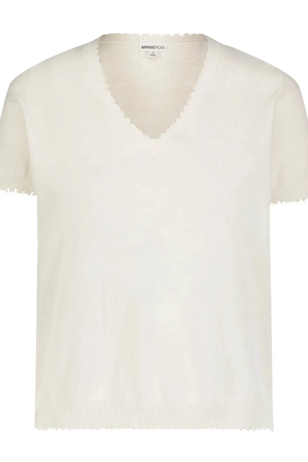 Cotton Cashmere Frayed V-Neck