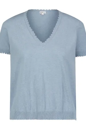 Cotton Cashmere Frayed V-Neck