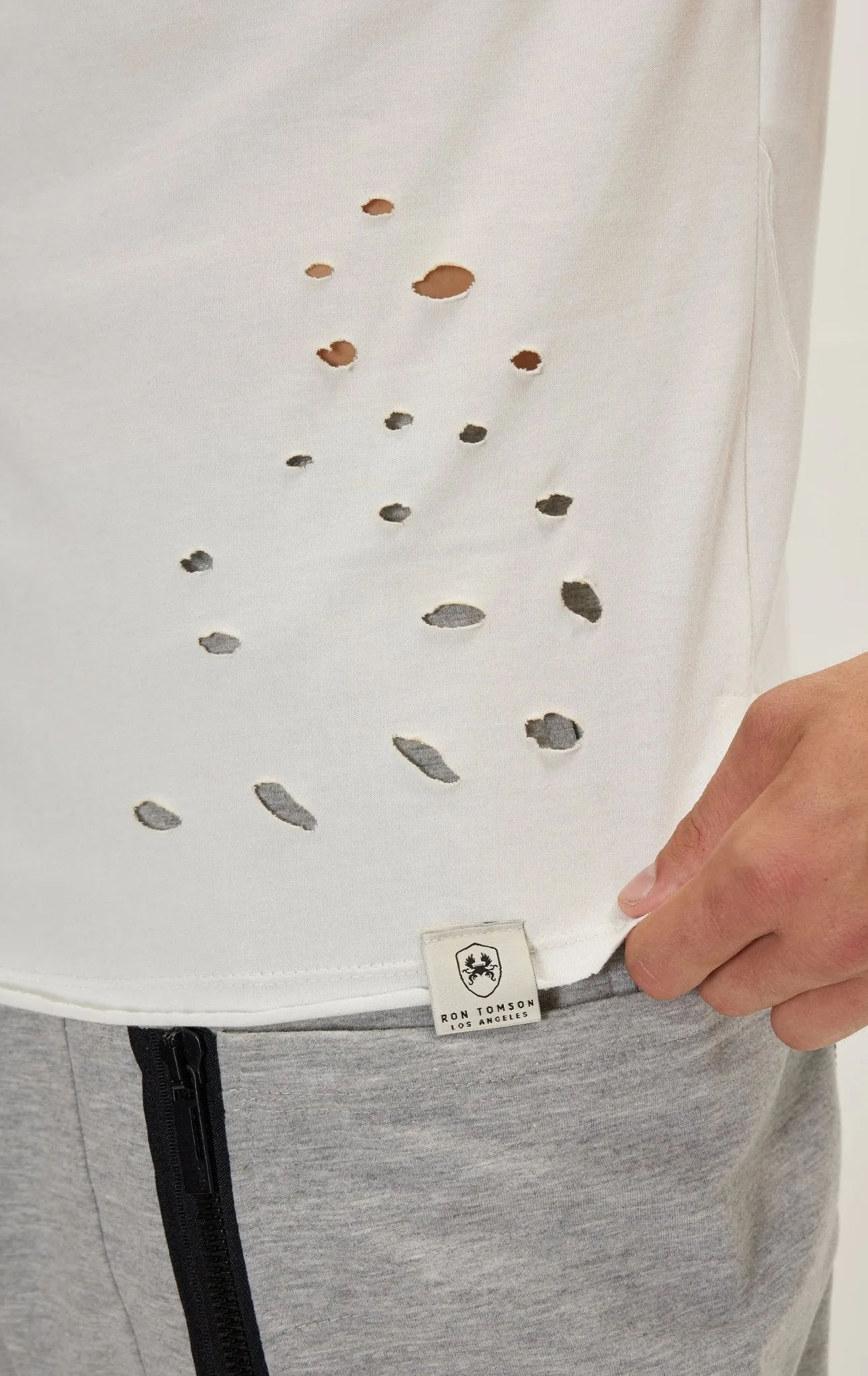 Distressed Button Down T-Shirt -Off White