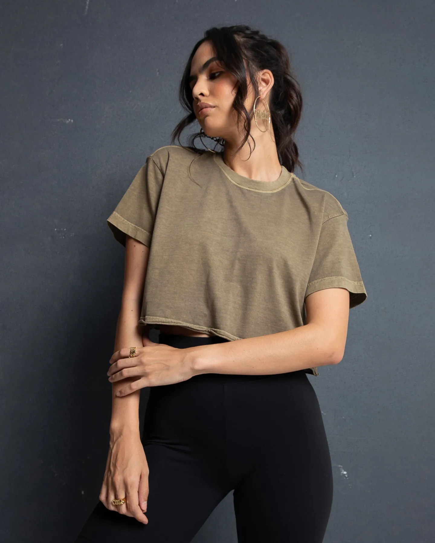 EN ES Women's Sight Cropped T-Shirt Washed Khaki