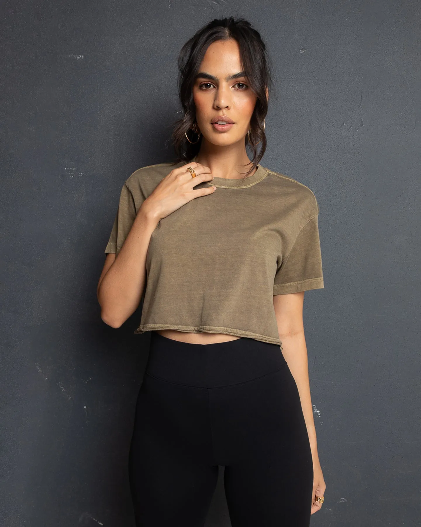 EN ES Women's Sight Cropped T-Shirt Washed Khaki