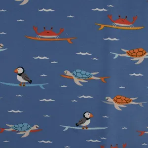 EUROPEAN - Cotton French Terry Print  - Turtles - Blue
