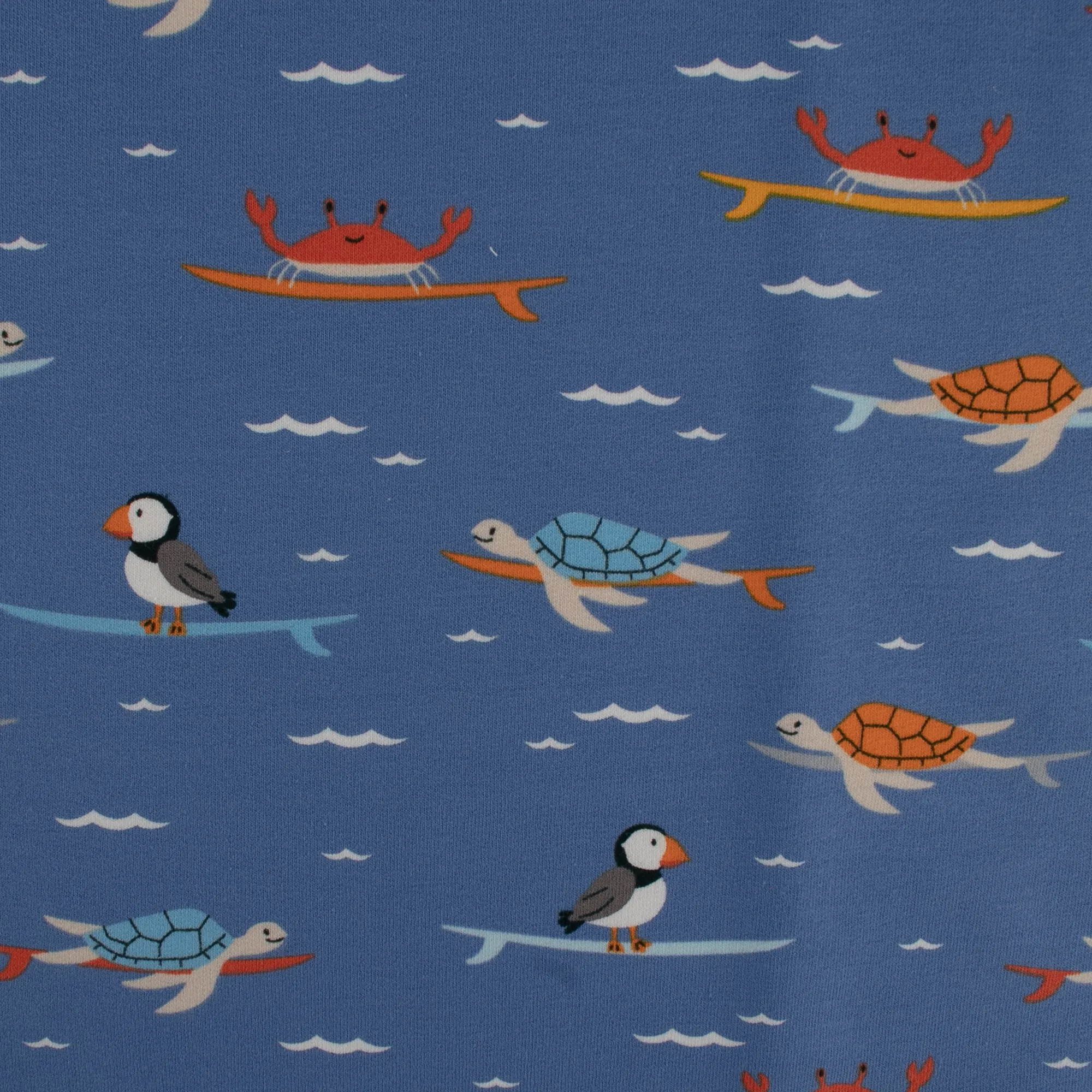 EUROPEAN - Cotton French Terry Print  - Turtles - Blue