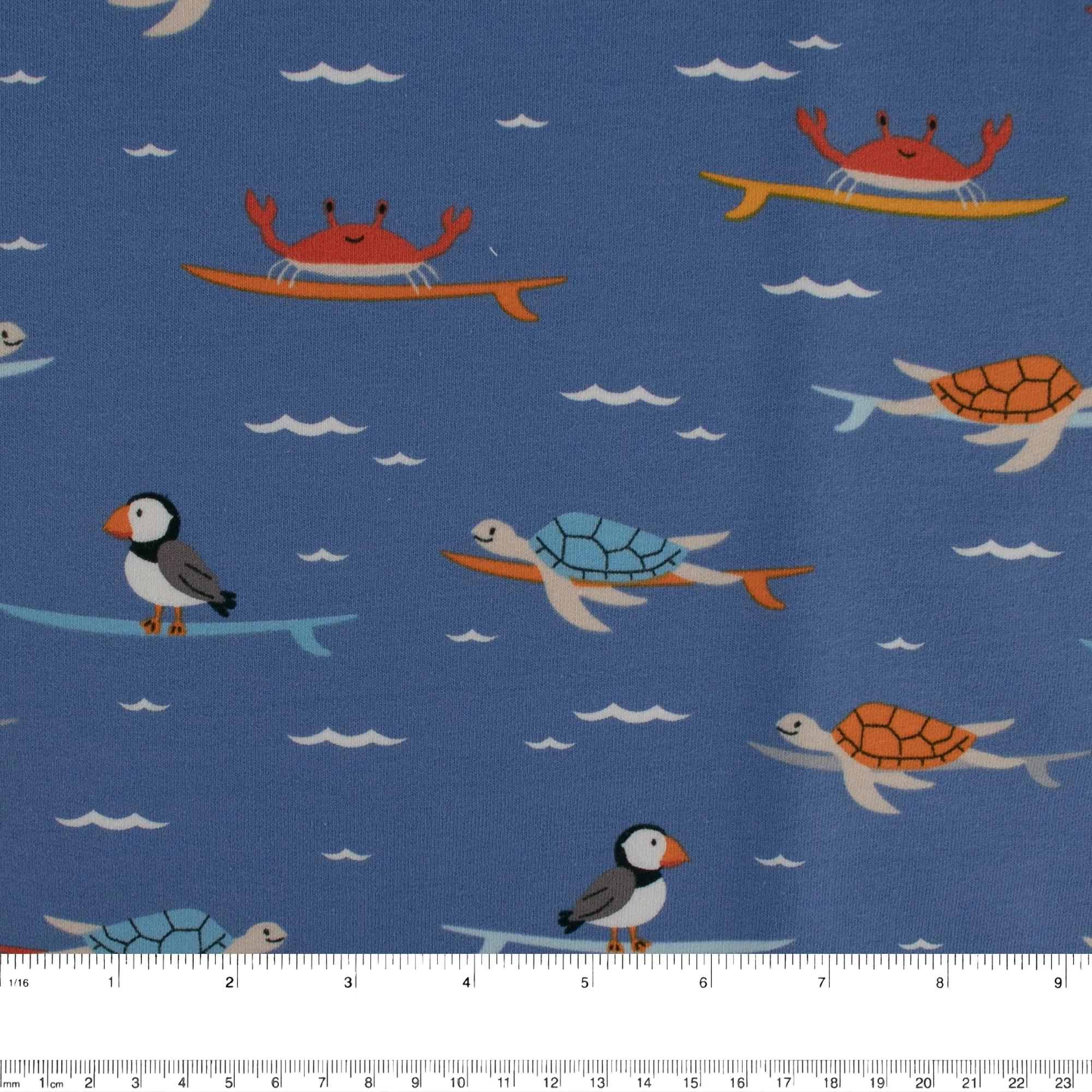 EUROPEAN - Cotton French Terry Print  - Turtles - Blue