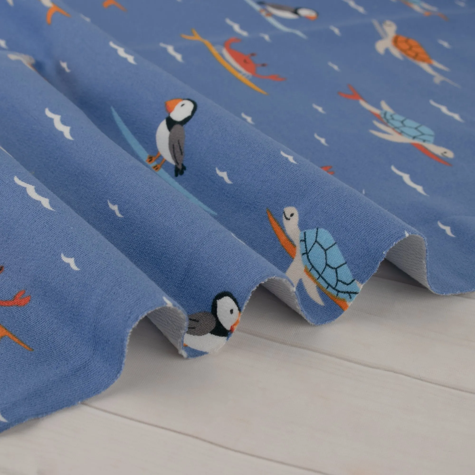 EUROPEAN - Cotton French Terry Print  - Turtles - Blue