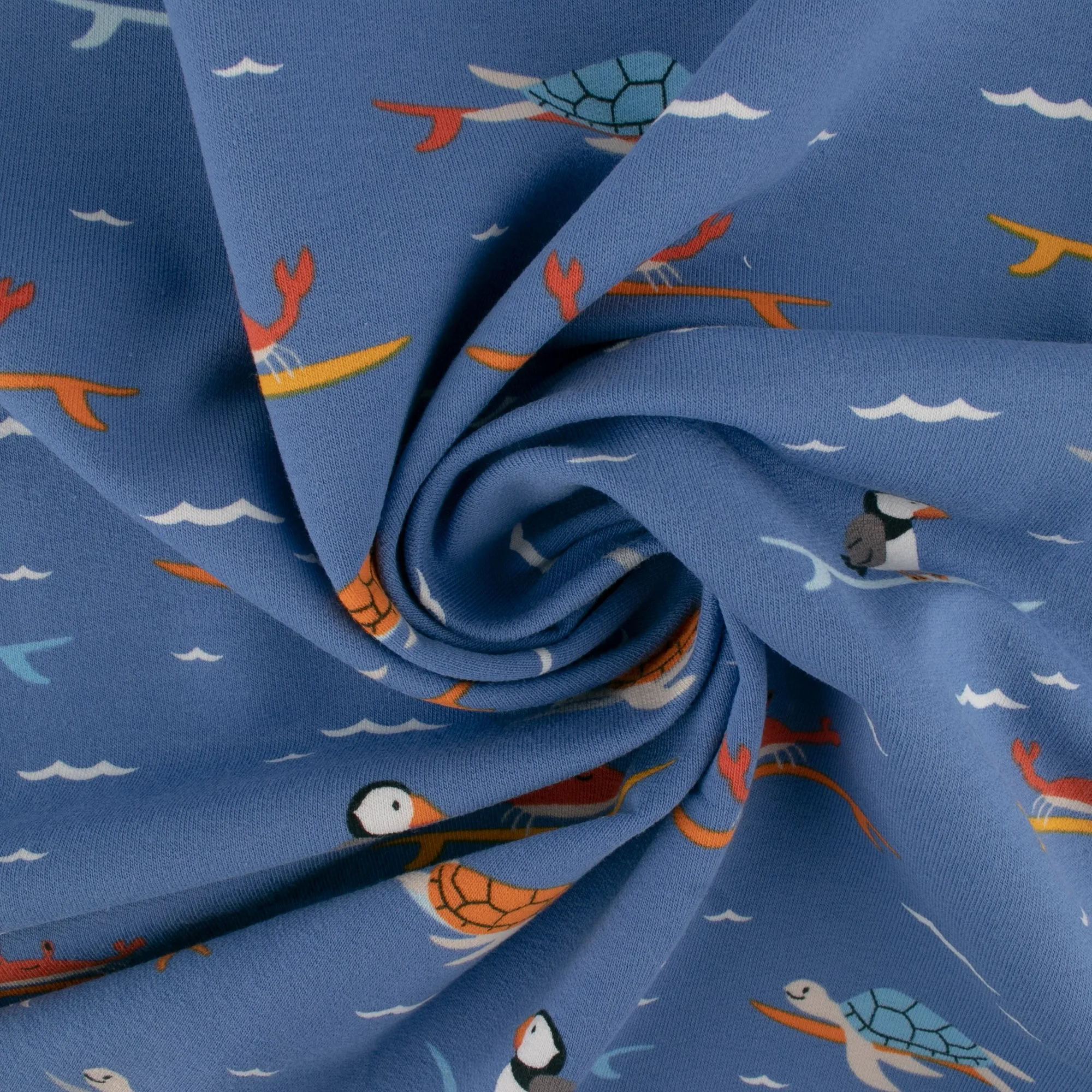 EUROPEAN - Cotton French Terry Print  - Turtles - Blue