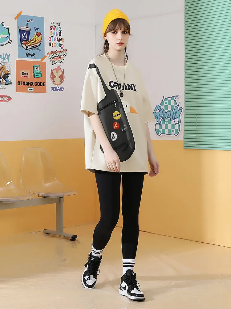 Fun Pocket Duckling shoulder Bag printed sleeved space cotton T-shirt