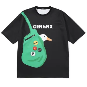 Fun Pocket Duckling shoulder Bag printed sleeved space cotton T-shirt