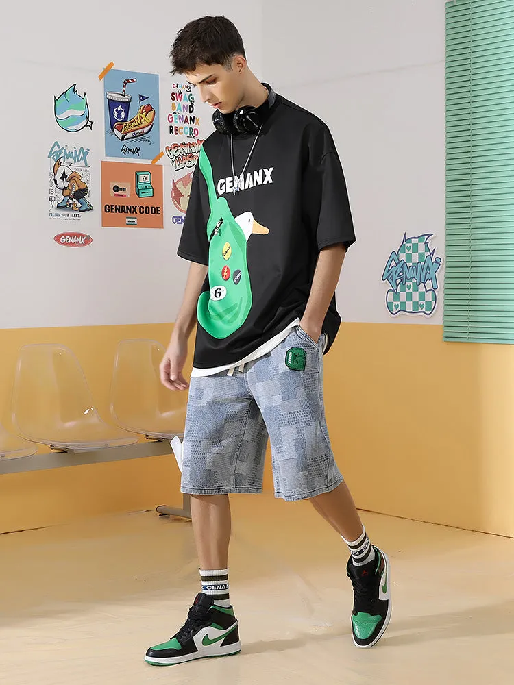 Fun Pocket Duckling shoulder Bag printed sleeved space cotton T-shirt
