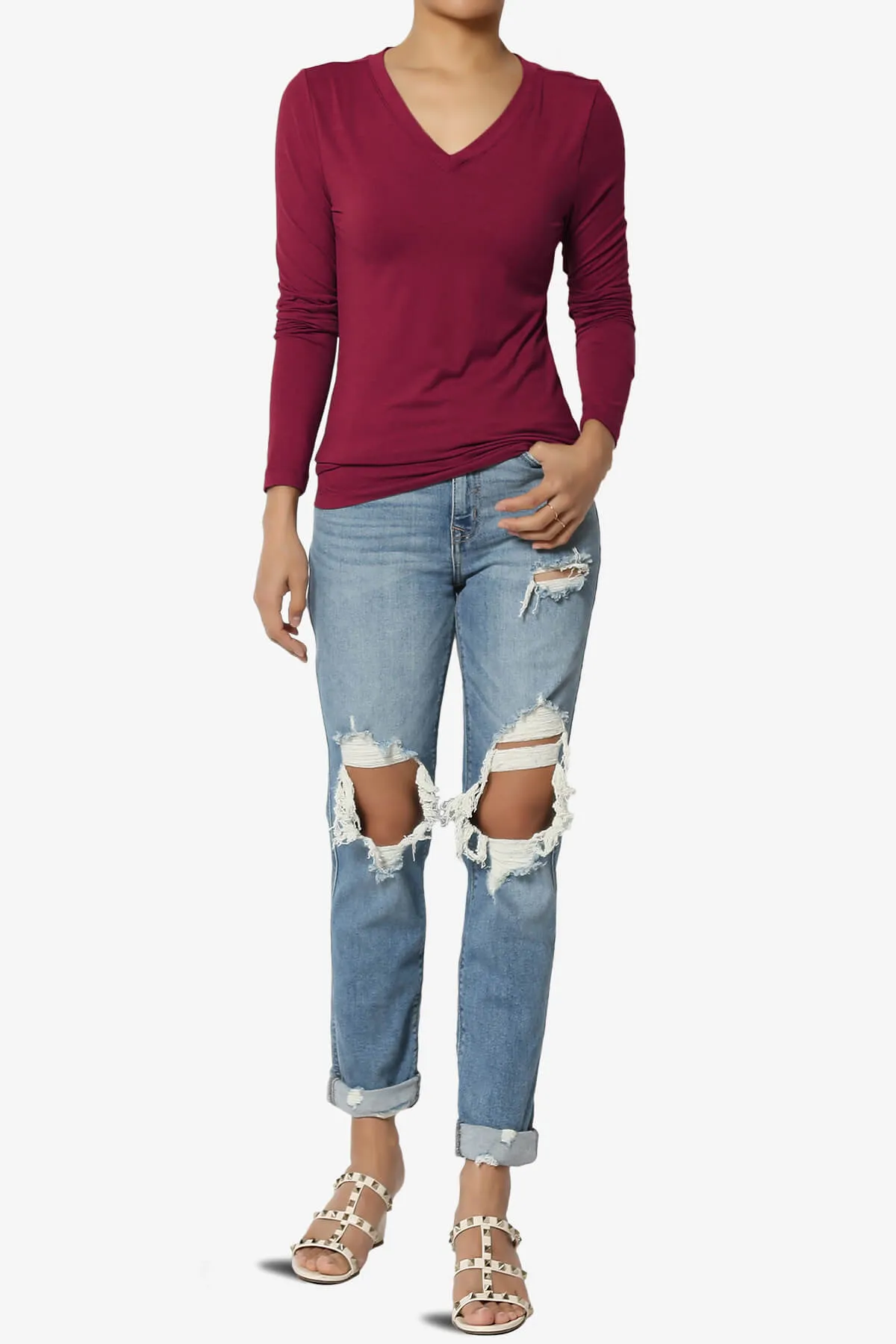 Gaia Microfiber V-Neck Long Sleeve T-Shirt