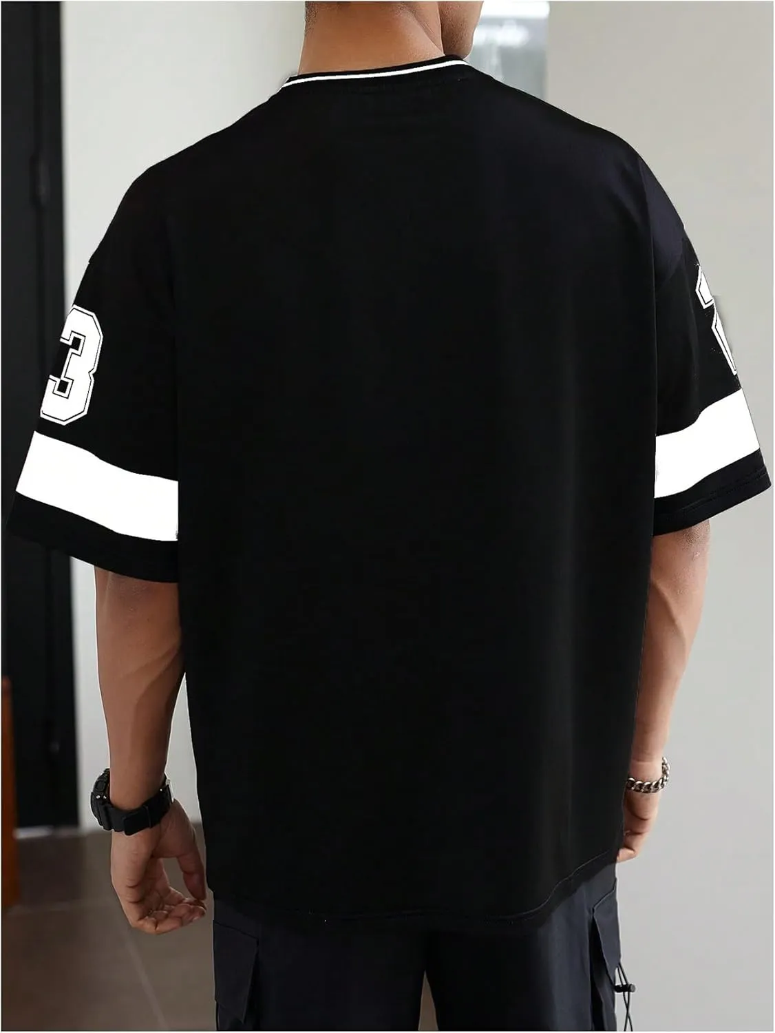 GORGLITTER Men's Letter Graphic Oversized Jersey Shirts Short Sleeve Tee Streetwear Tops