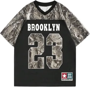 GORGLITTER Men's Letter Graphic Oversized Jersey Shirts Short Sleeve Tee Streetwear Tops