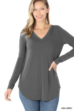 Hat TRICK rebate Long Sleeve V-Neck Round Hem Top