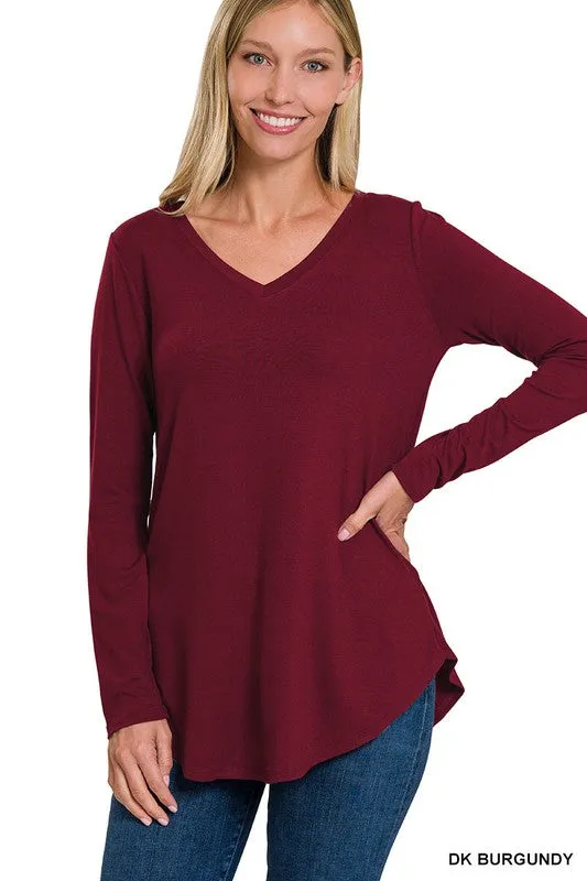 Hat TRICK rebate Long Sleeve V-Neck Round Hem Top