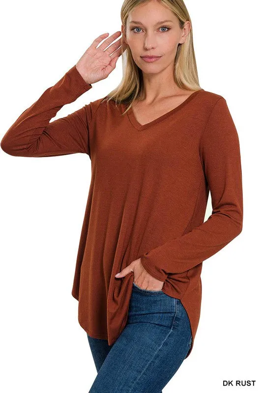 Hat TRICK rebate Long Sleeve V-Neck Round Hem Top