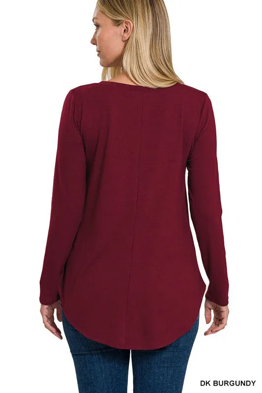 Hat TRICK rebate Long Sleeve V-Neck Round Hem Top