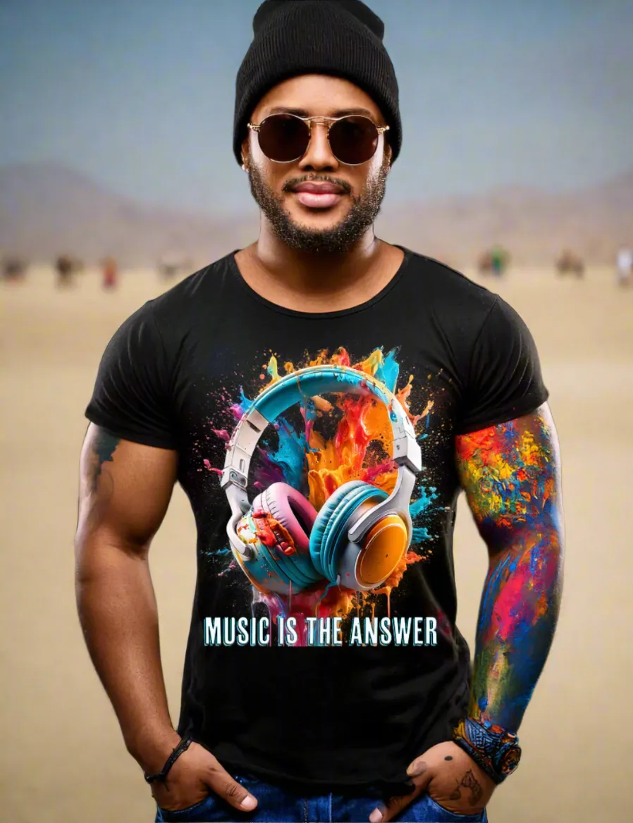 Headphones Music is the Answer Art T-Shirts | GM Trademark