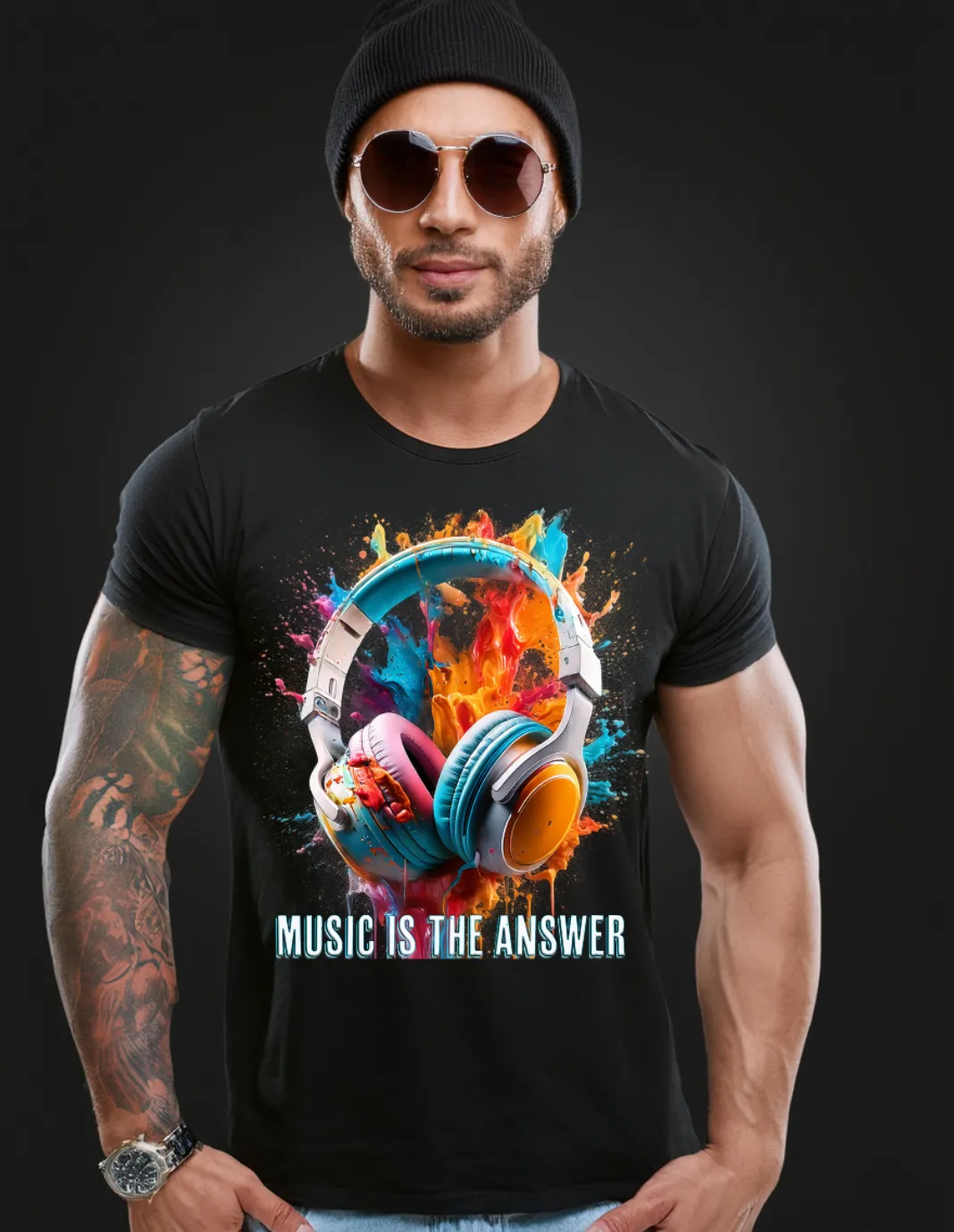 Headphones Music is the Answer Art T-Shirts | GM Trademark
