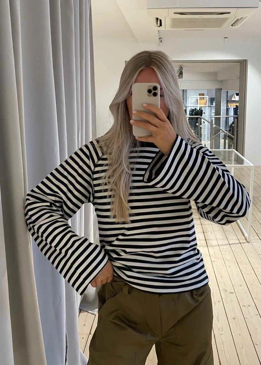 Heavy Single Stripe Themar Tee LS - Snow White/Black
