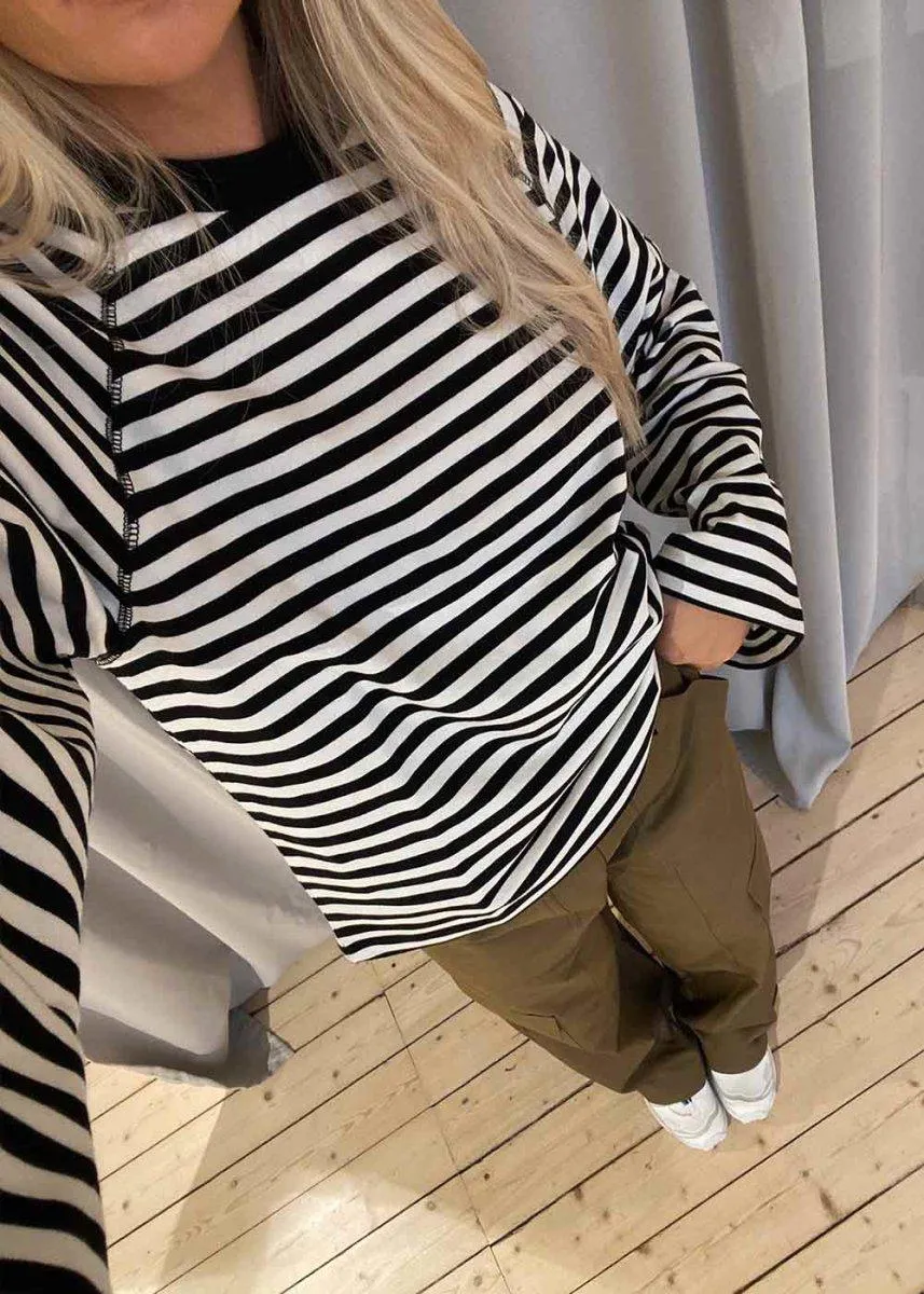 Heavy Single Stripe Themar Tee LS - Snow White/Black