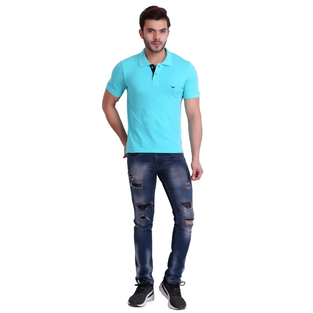 HiFlyers Men T-Shirts Polo Turquoise Pack Of 3