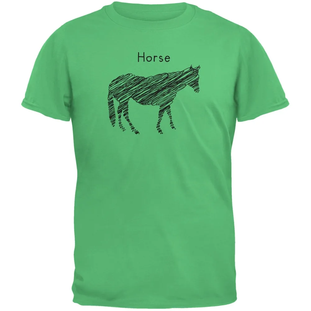 Horse Scribble Drawing Irish Green Adult T-Shirt